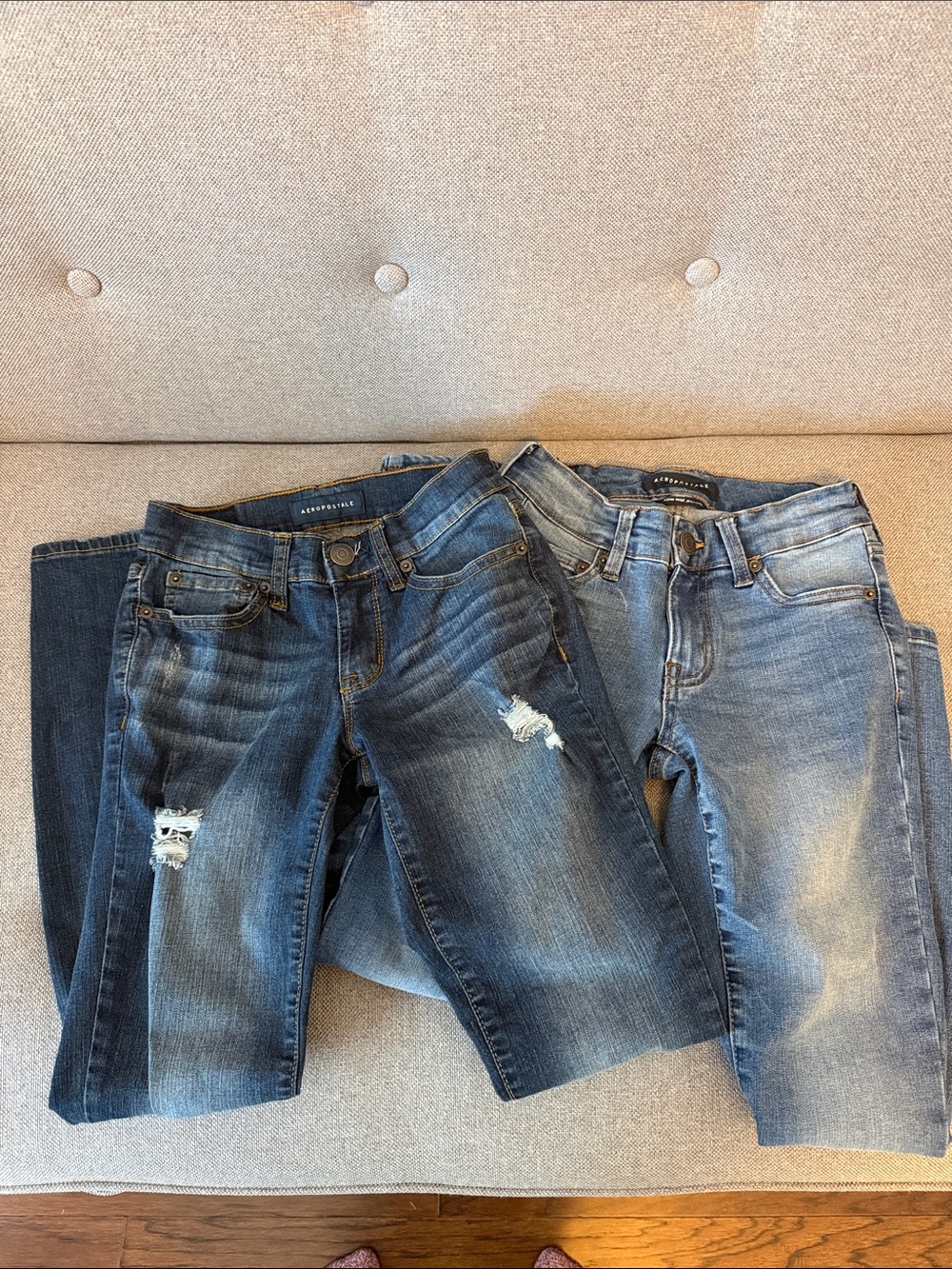 Aeropostale Women's Distressed Jeans Duo - Light & Dark Blue